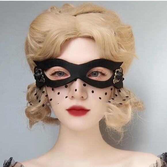 New AMIEE LYNN Masquerade Eye Mask See-through Mesh with Dots Black Flower Detai - Picture 5 of 5